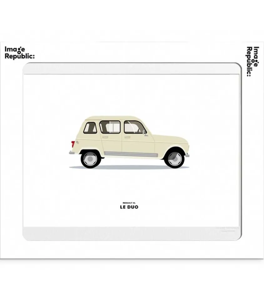 Affiche Le Duo Voiture Renault 4L Beige 40 X 50 Cm