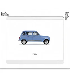 Affiche Le Duo Voiture Renault 4L Bleue 40 X 50 Cm