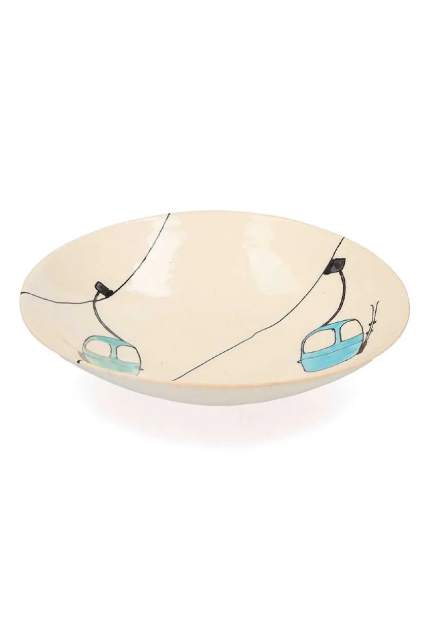 Assiette Creuse En Ceramique "Telecabines Vertes Et Bleues"