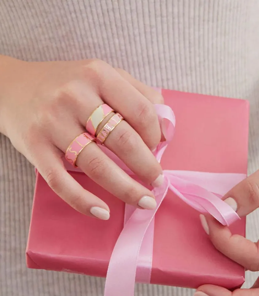 Bague Ajustable Big Striped Candy Pink White