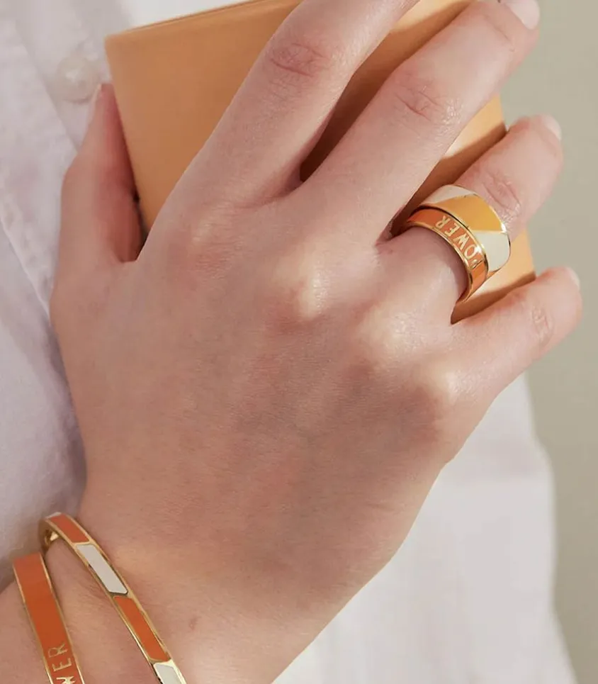 Bague Ajustable Big Striped Candy Orange White