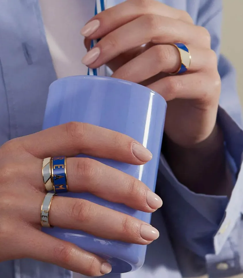 Bague Ajustable Striped Candy Light Blue White