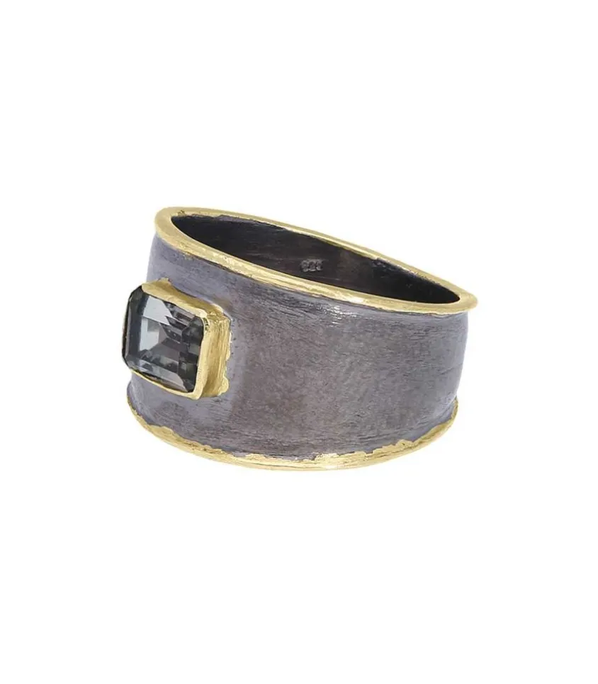 Bague Chevaliere Jaimie Or 14K Et Argent Noirci