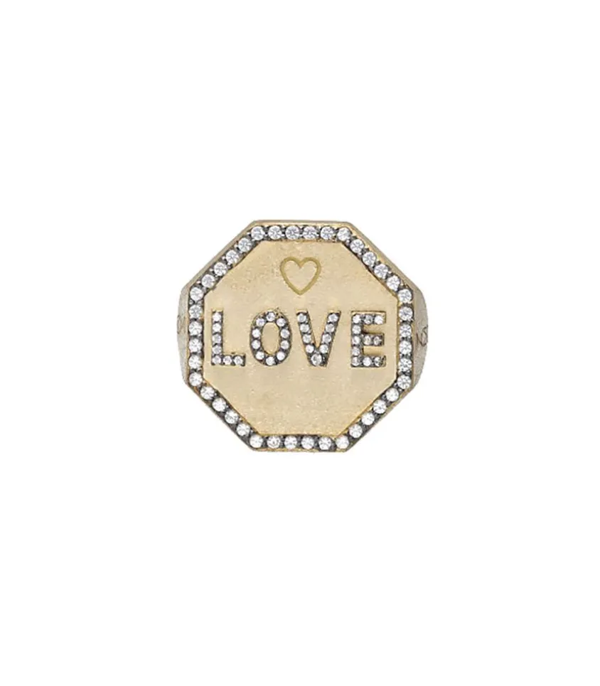 Bague Chevaliere Love Or Jaune Saphirs Blancs
