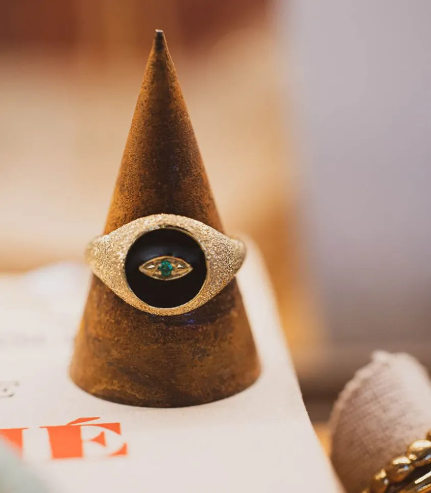 Bague Oeil Ibiza Or Jaune Et Resine Coloree