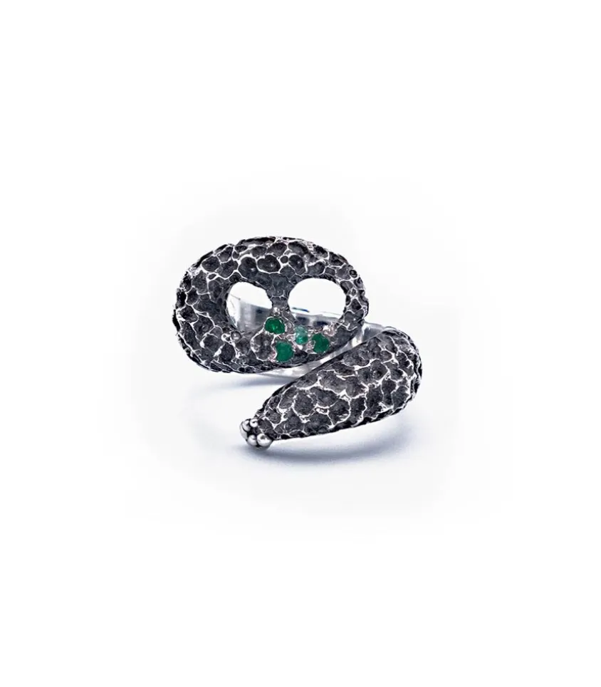 Bague Serpente A Sonagli Emeraude Argent