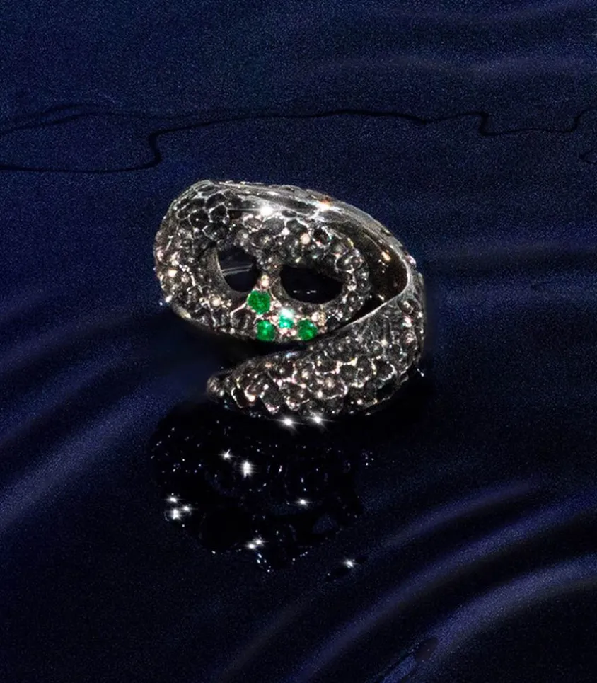 Bague Serpente A Sonagli Emeraude Argent