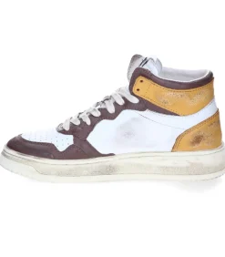 Baskets Super Vintage Mid Cuir White Brown Honey