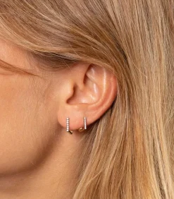 Boucle D'Oreille Carre Medium Saphirs Blancs