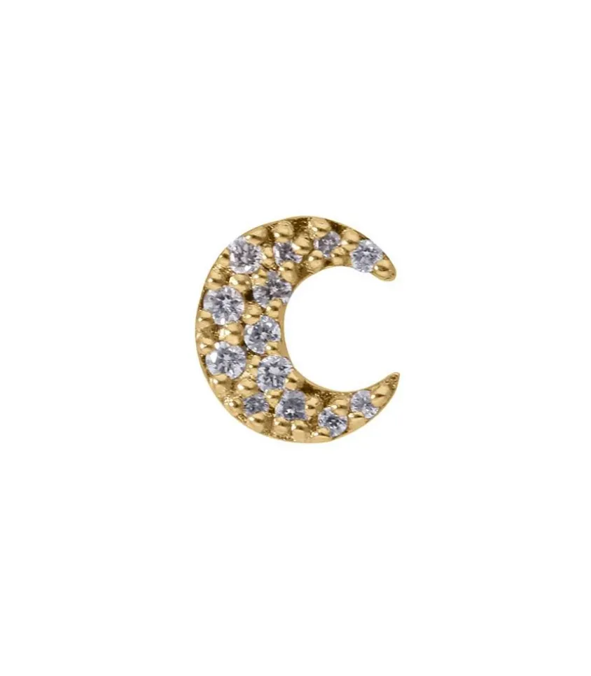 Boucle D'Oreille Stud Lune Or Jaune Et Diamants