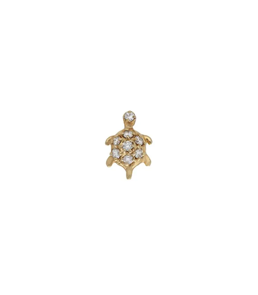 Boucle D'Oreille Stud Tortue Or Jaune Et Diamants