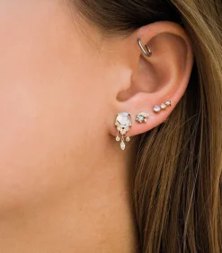 Boucles D'Oreilles Deux Pierres De Lune Et Un Diamant