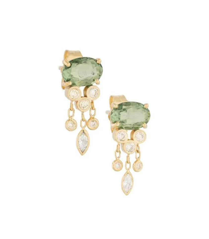 Boucles D'Oreilles Meduse Saphir Vert & Diamants