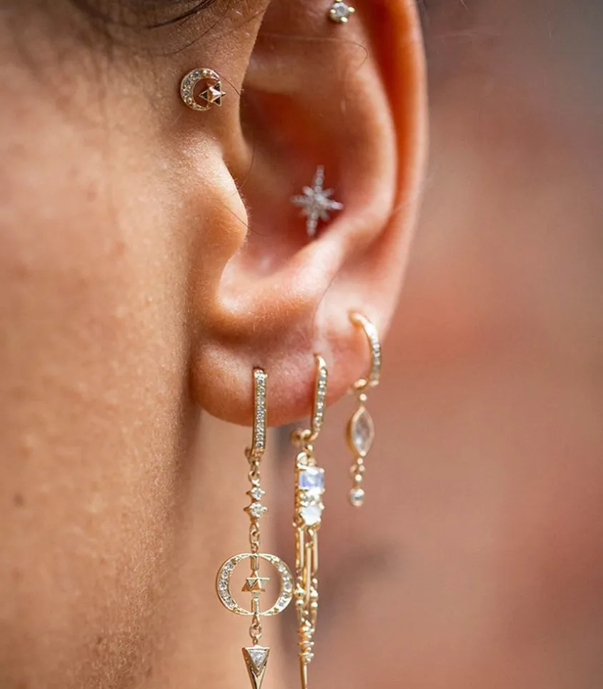 Boucles D'Oreilles Merkaba Diamants Lune