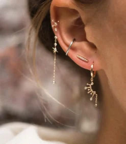 Boucles D'Oreilles Rayons De Soleil Petits Diamants Et Or