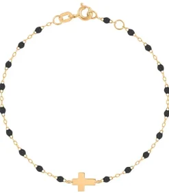 Bracelet Croix Or Jaune Et Perles De Resine