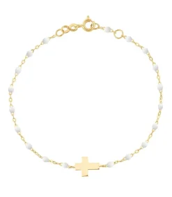 Bracelet Croix Or Jaune Et Perles De Resine