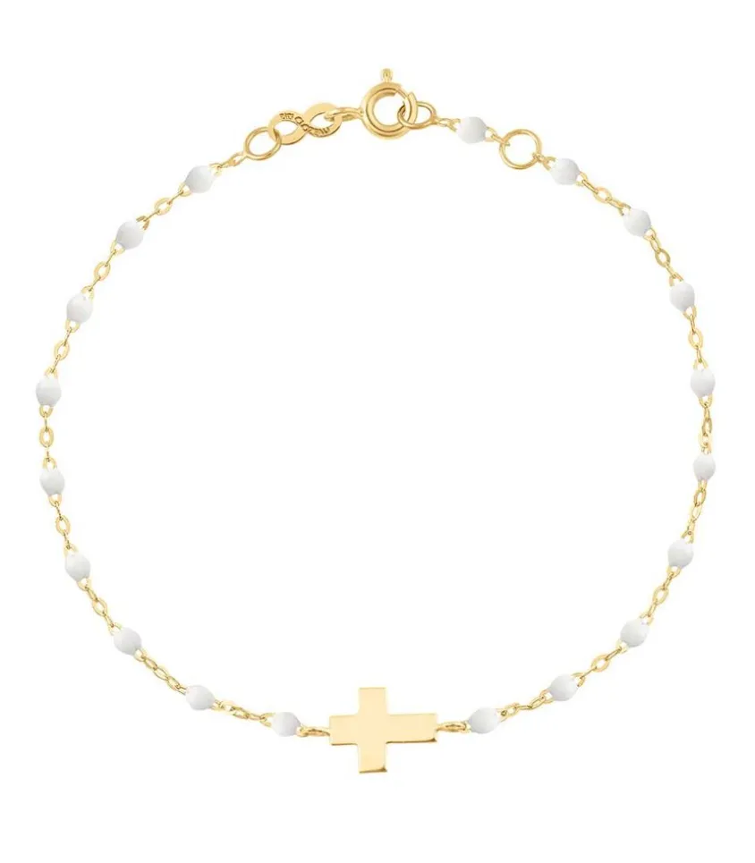 Bracelet Croix Or Jaune Et Perles De Resine