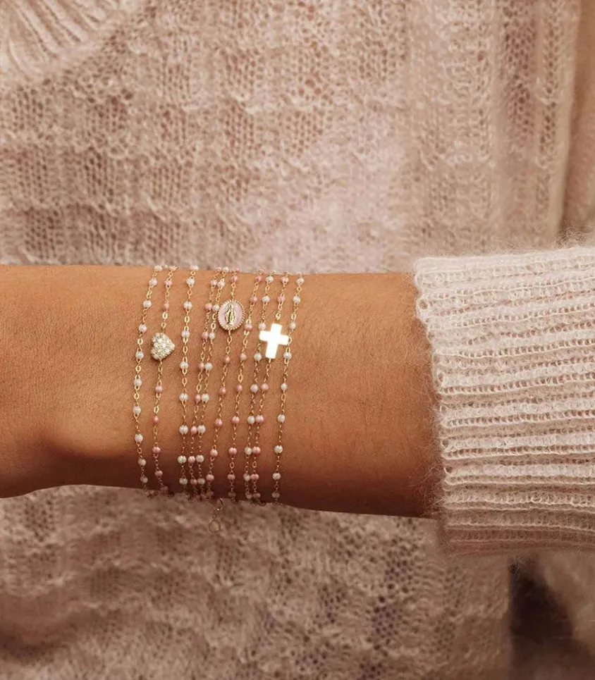 Bracelet Croix Or Jaune Et Perles De Resine