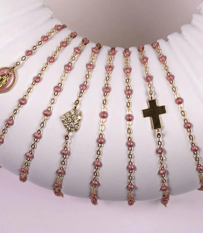 Bracelet Croix Or Jaune Et Perles De Resine