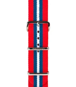 Bracelet De Montre Type Nato Raye Rouge, Bleu Et Blanc 280Mm