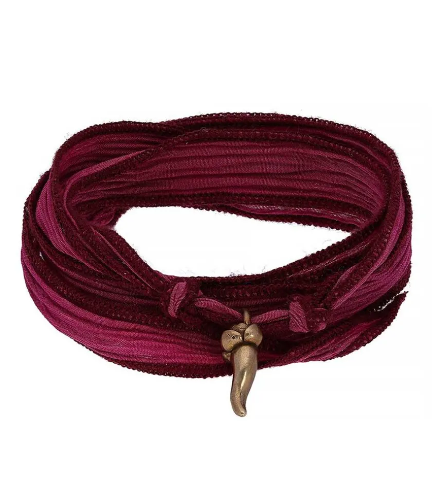 Bracelet En Soie A Nouer Et Charm Corne D'Abondance En Bronze