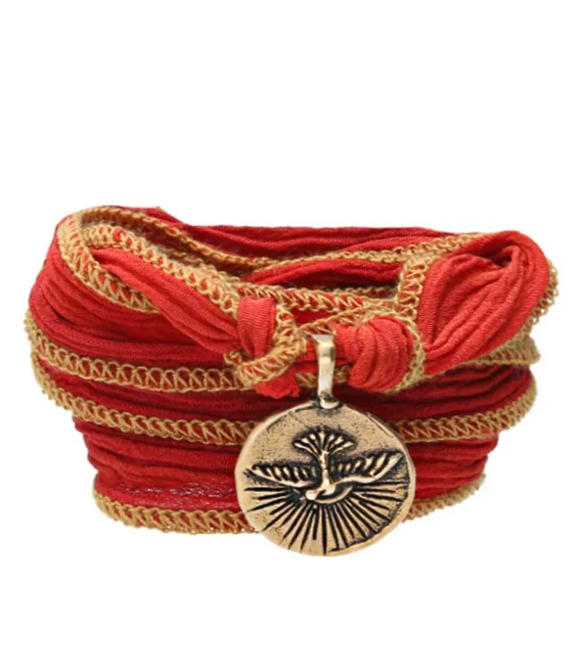 Bracelet En Soie A Nouer Avec Charm No Regrets Spirit Bird En Bronze