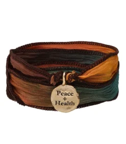 Bracelet En Soie Et Charm Peace & Health En Bronze