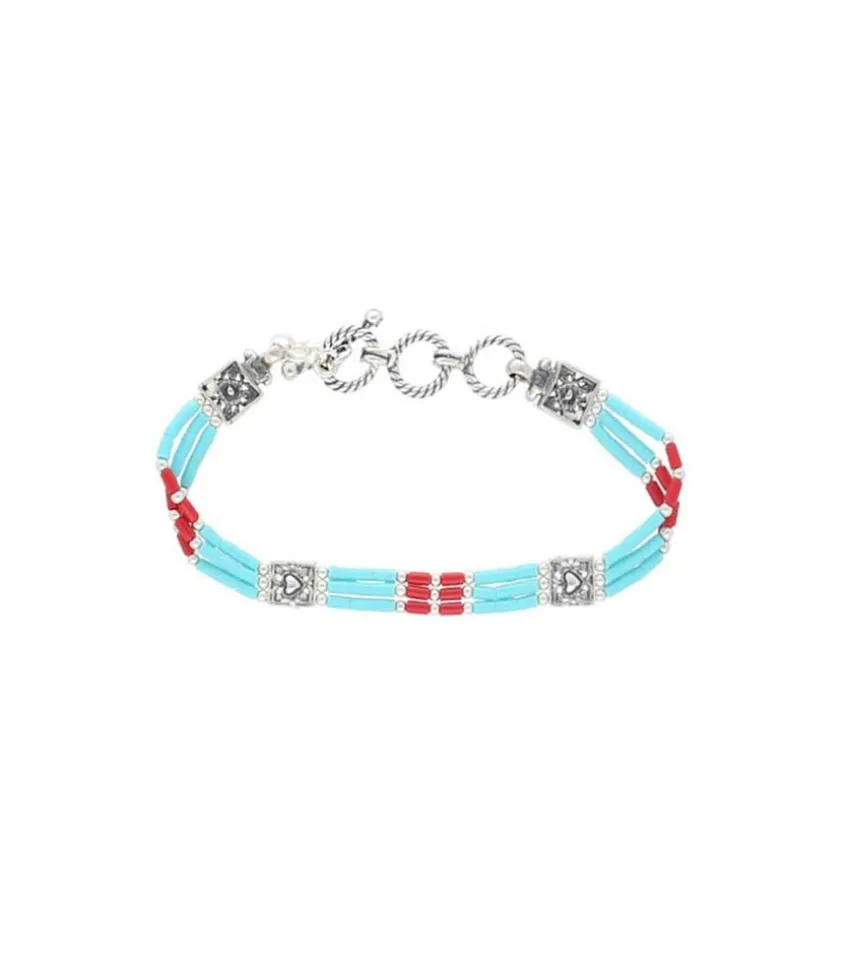 Bracelet Navajo 3 Rangs Turquoise/Corail