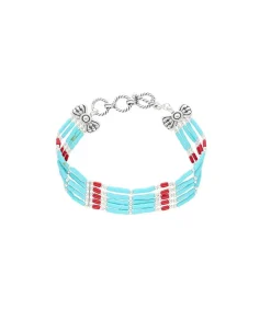 Bracelet Navajo 5 Rangs Turquoise/Corail