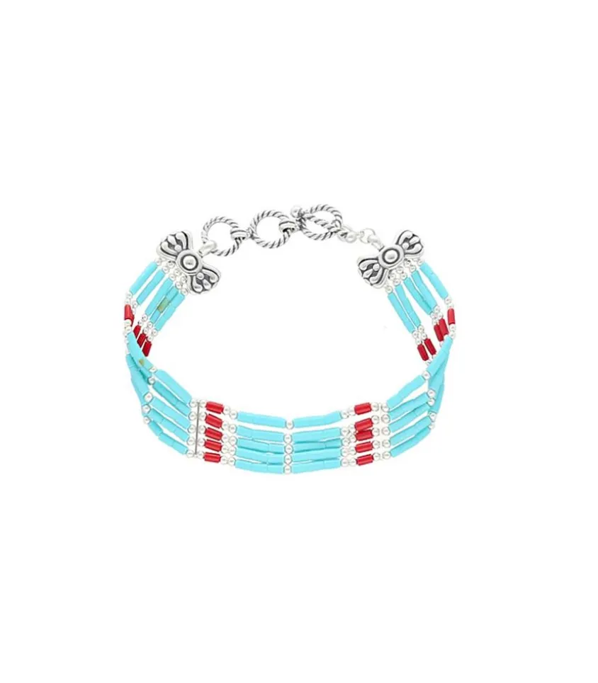 Bracelet Navajo 5 Rangs Turquoise/Corail