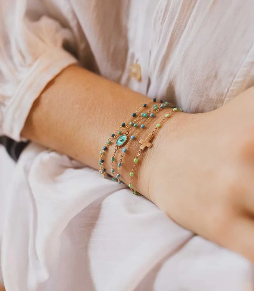 Bracelet Or Jaune Et Perles De Resine