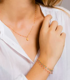 Bracelet Or Jaune Et Perles De Resine