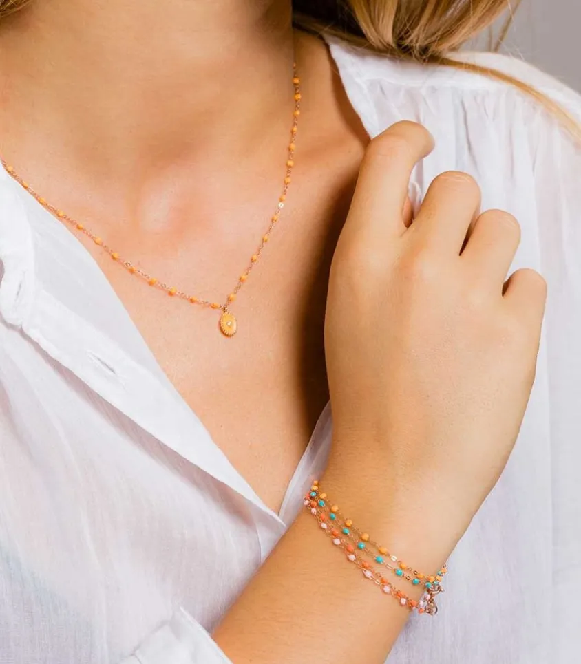 Bracelet Or Jaune Et Perles De Resine