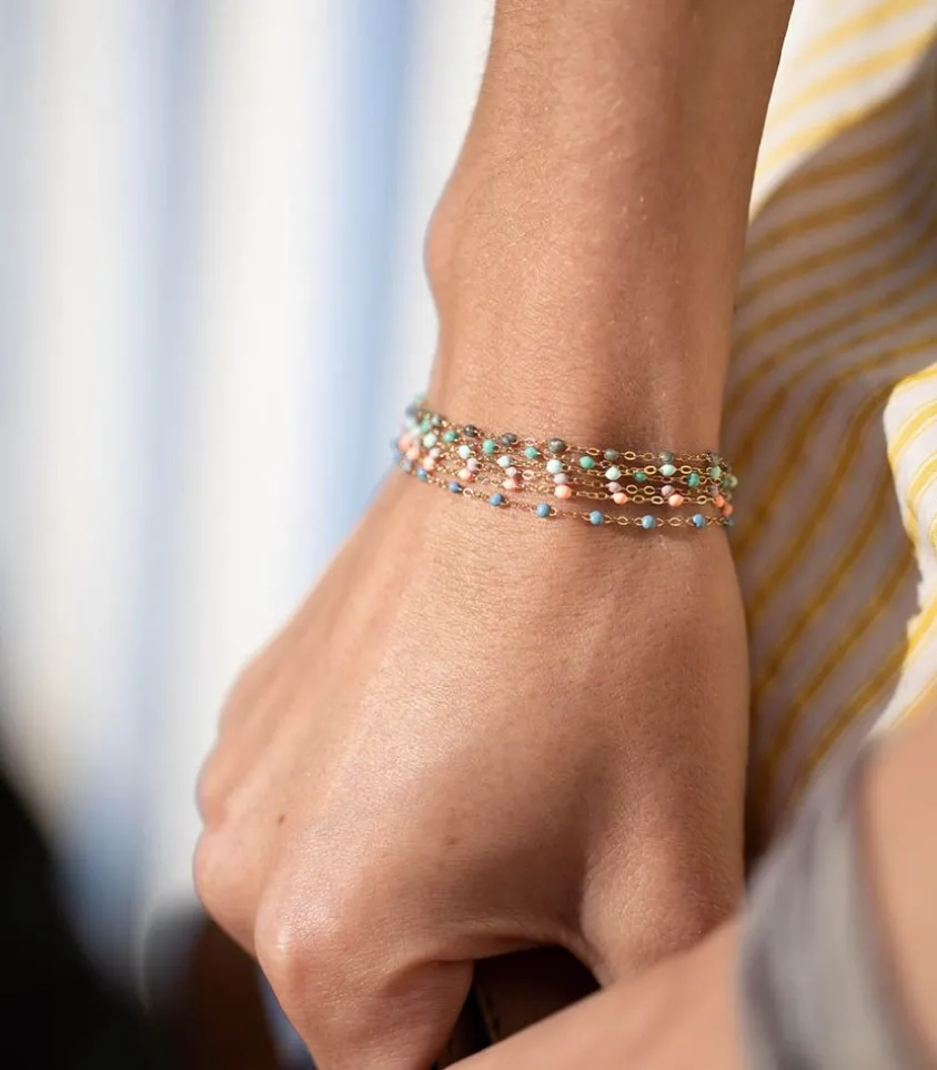 Bracelet Or Jaune Et Perles De Resine