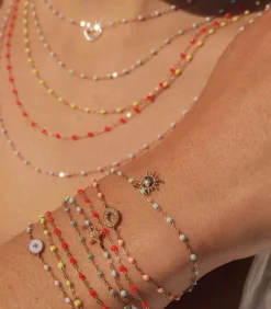 Bracelet Or Jaune Et Perles De Resine