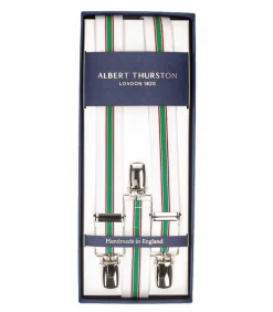 Bretelles Elastic Clip Blanches A Rayures Rouge Et Verte