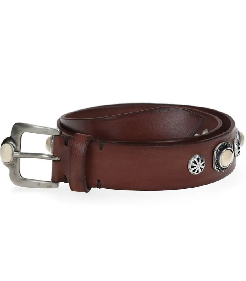 Ceinture En Cuir Tamponnee Pierres Marron X Jane De Boy