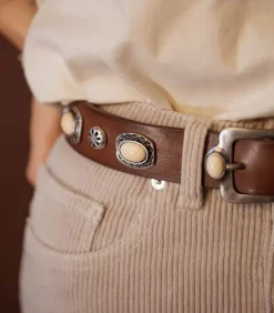 Ceinture En Cuir Tamponnee Pierres Marron X Jane De Boy
