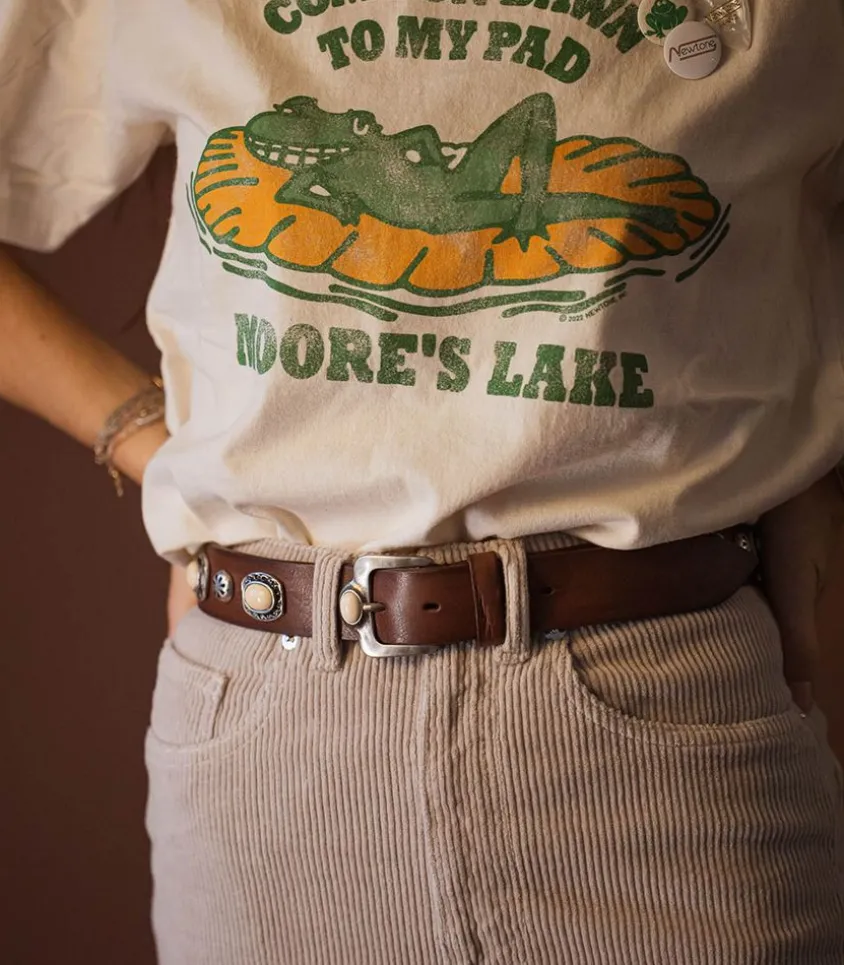 Ceinture En Cuir Tamponnee Pierres Marron X Jane De Boy