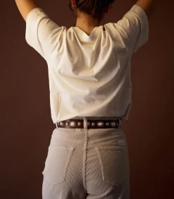 Ceinture En Cuir Tamponnee Pierres Marron X Jane De Boy