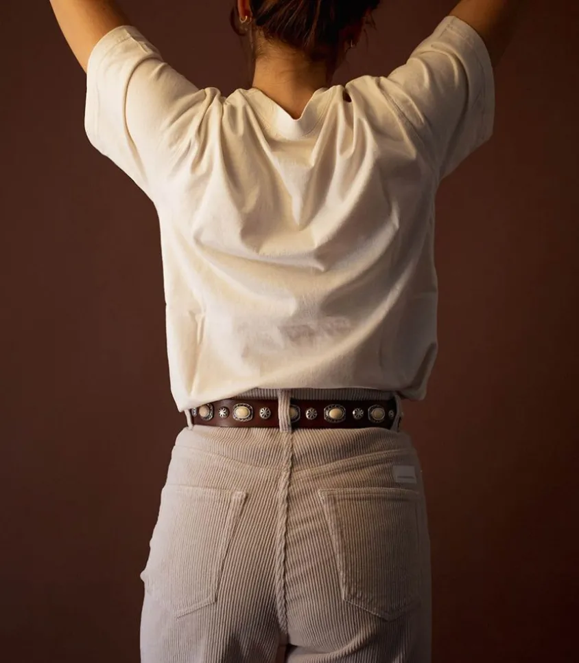 Ceinture En Cuir Tamponnee Pierres Marron X Jane De Boy