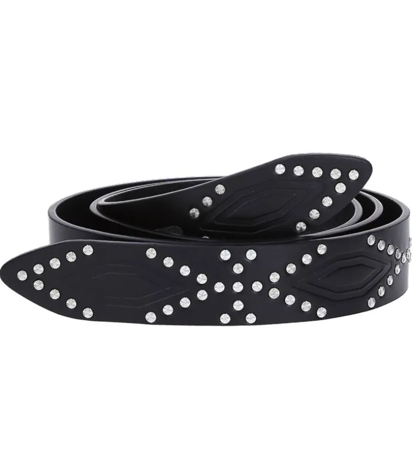Ceinture Lecce En Cuir Noir Et Silver