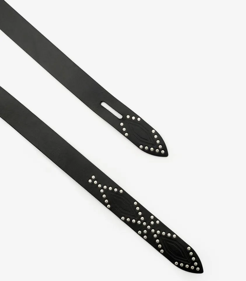 Ceinture Lecce En Cuir Noir Et Silver