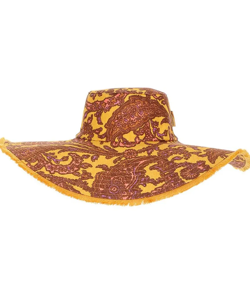 Chapeau Frayed Floppy Peach Yellow Paisley