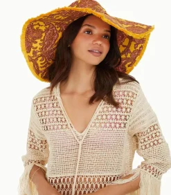 Chapeau Frayed Floppy Peach Yellow Paisley