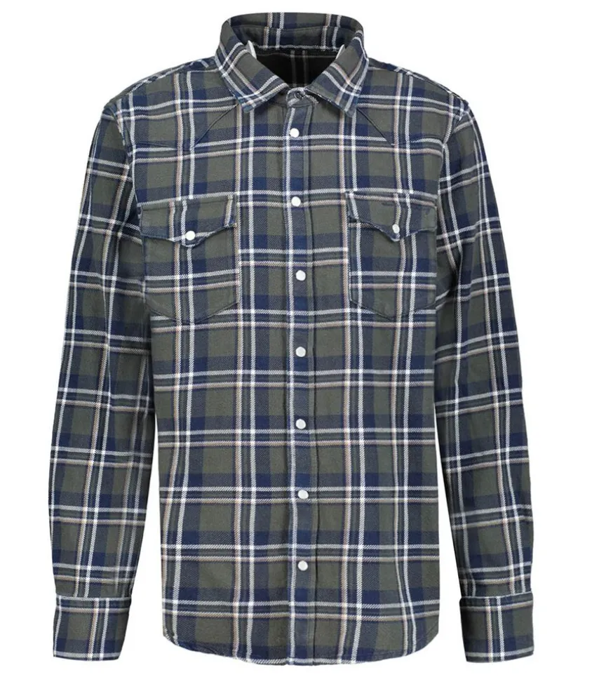 Chemise Homme Manches Longues Carreaux Khaki/Vert