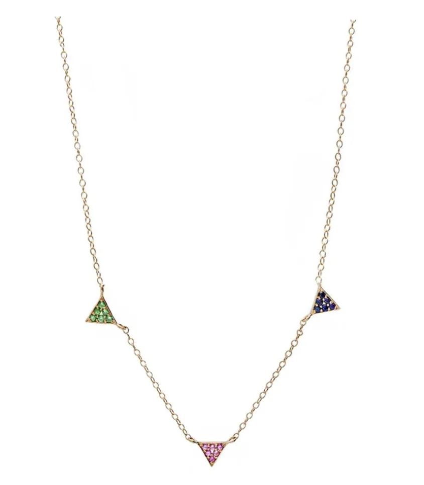 Collier Choker Triangles Saphir Rose, Saphir Bleu Et Tsavorite