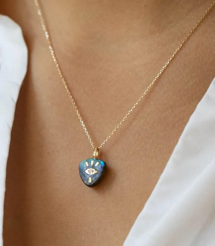 Collier En Or Chaine Oeil Diamant Labradorite