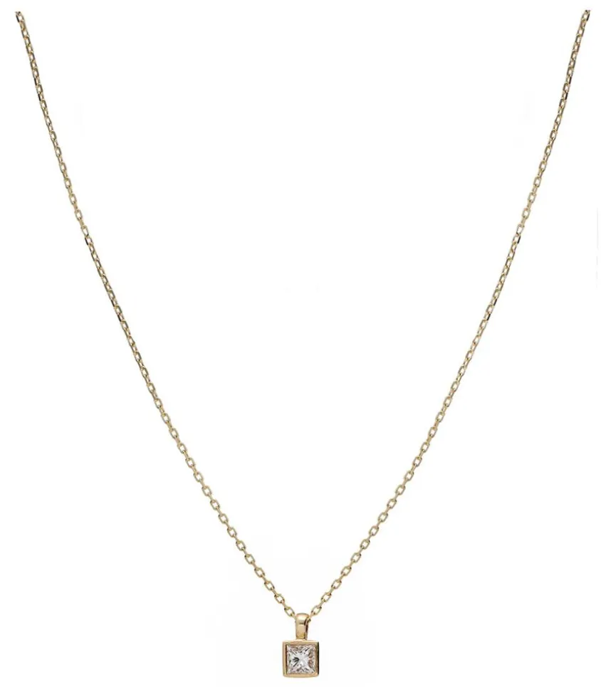 Collier Forcat Lime Avec Diamant Princesse Carre En Or Jaune